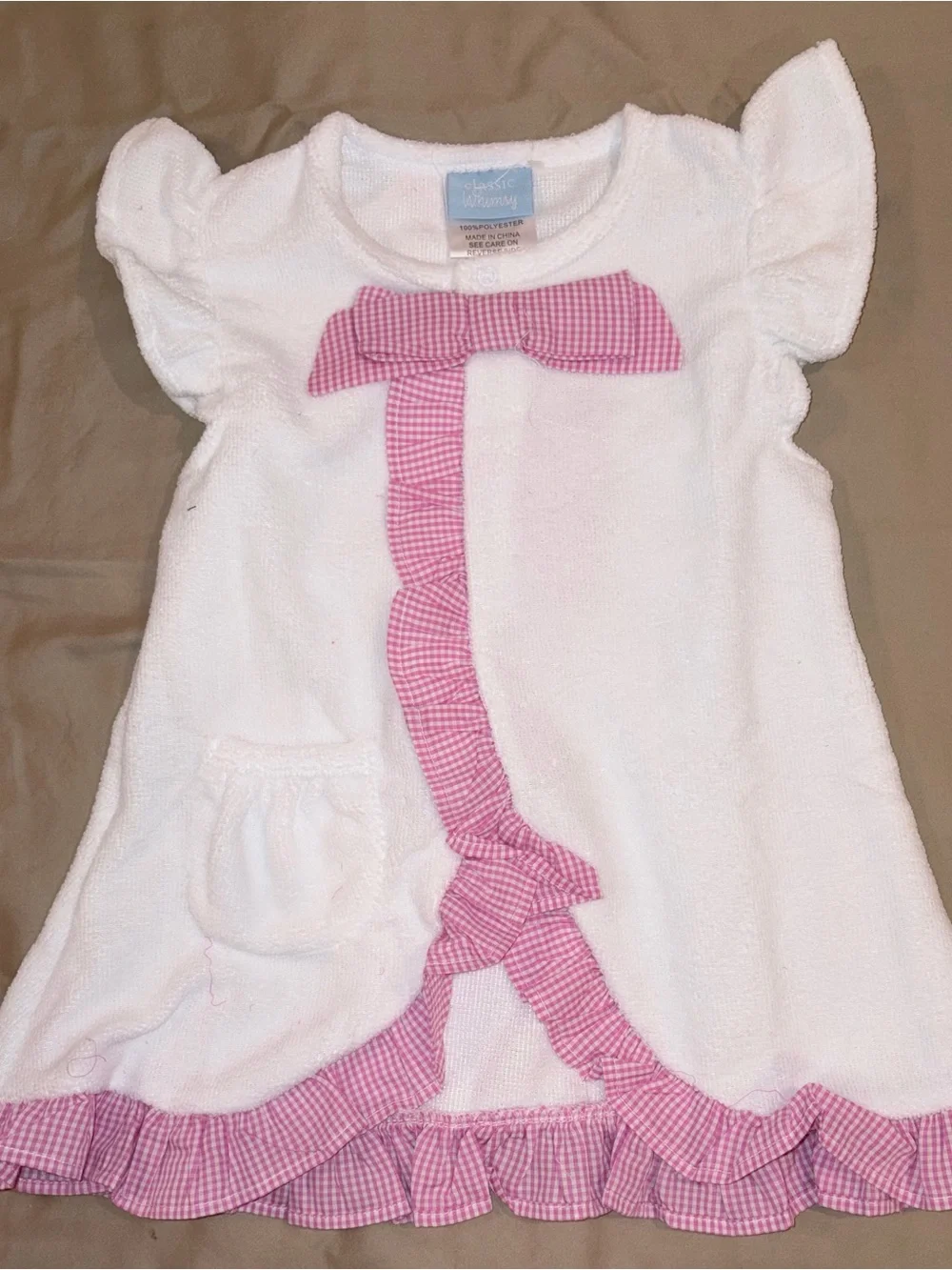 Classic Whimsy pink and white terry swim cover up sz 3-4T NWT